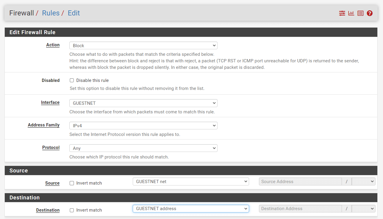 Adding Firewall Rule to Block Firewall access from GuestNet on pfSense