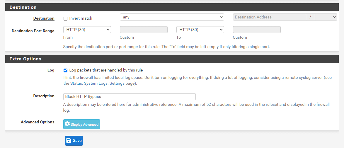 Adding Firewall Rule to block outgoing HTTP traffic on port 80 on pfSense-2