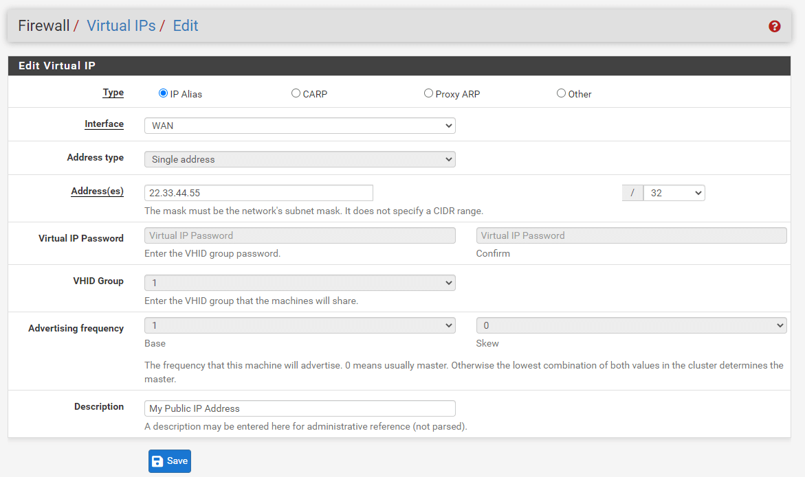 Adding Firewall Virtual IP Addresses