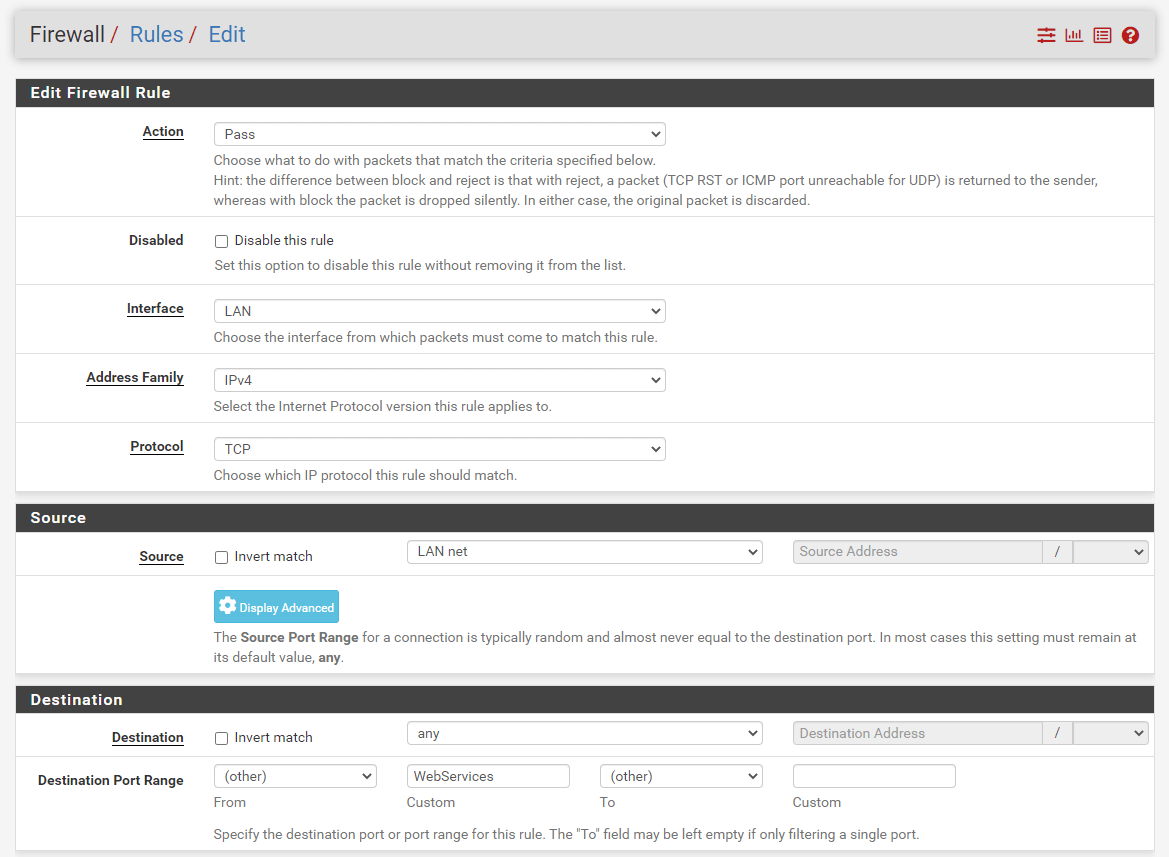 Adding Firewall Rule to Allow Internet Web access from LAN on pfSense