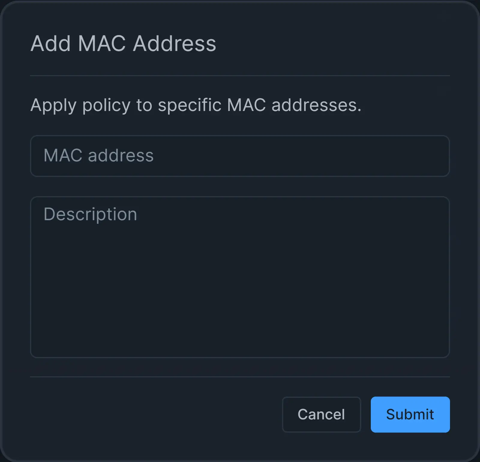 Adding a MAC address to the policy