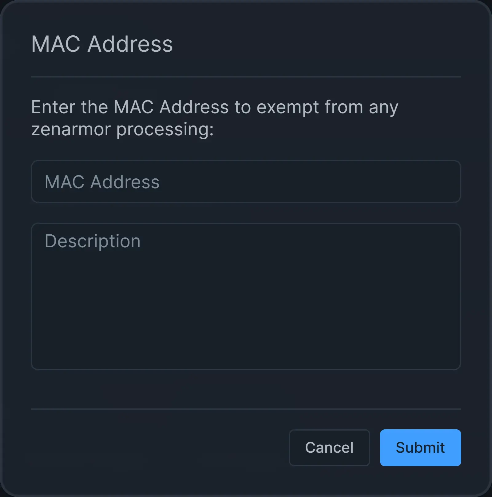 Adding Exempted MAC Addresses on Zenconsole