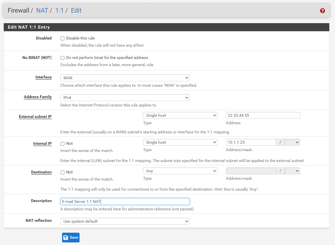 Adding Single IP address 1:1 NAT rule