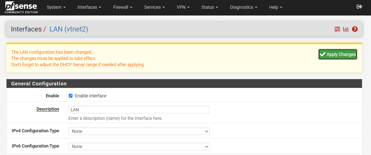 Applying changes on LAN interface