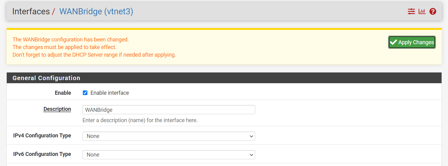 Applying changes on WANBridge interface
