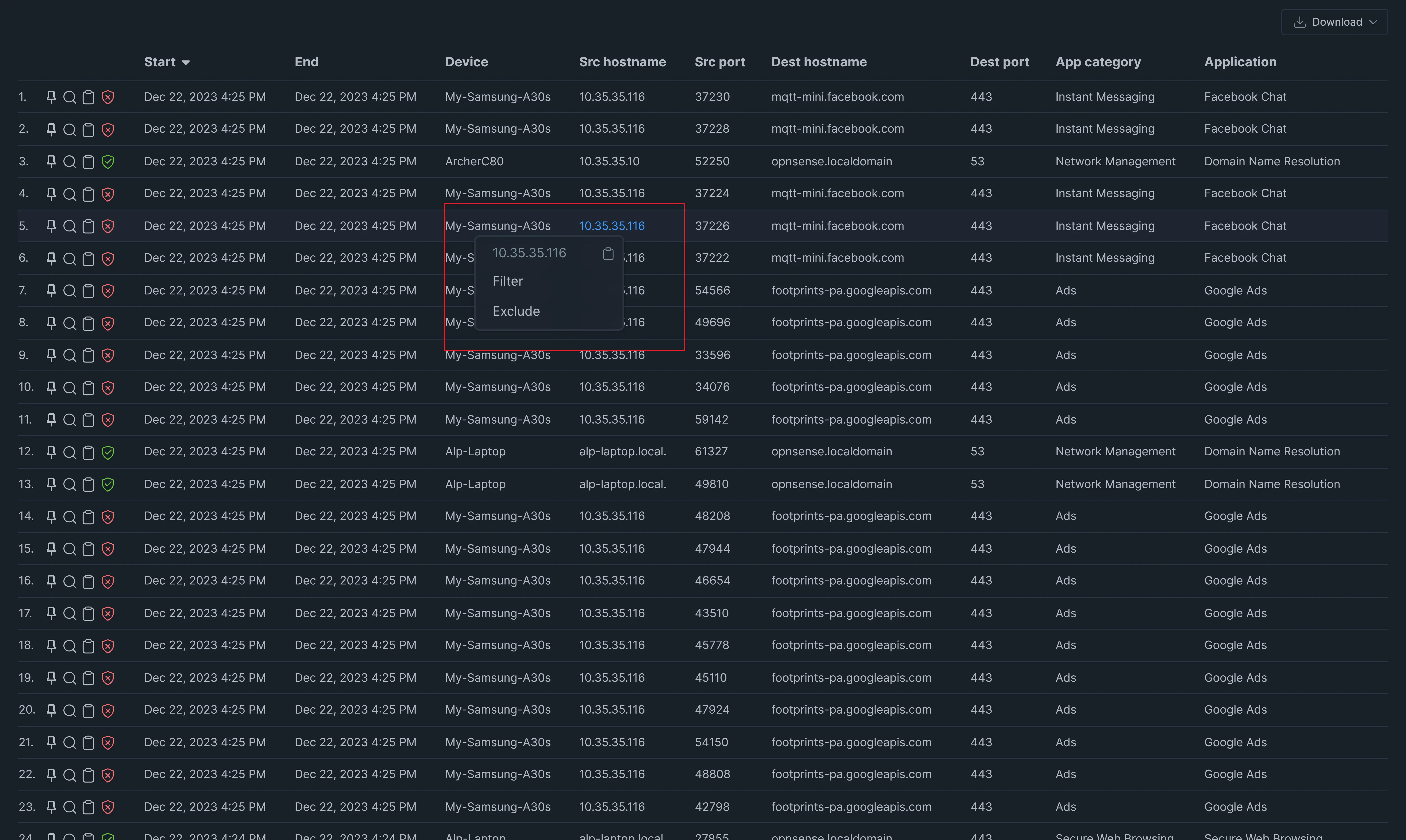 Applying Filters via a Live Session Report