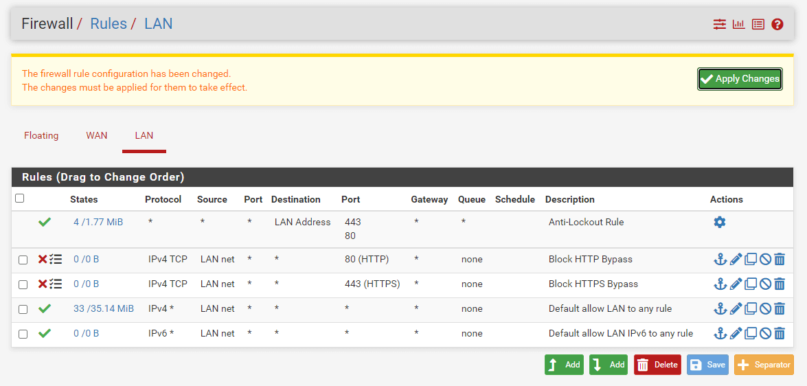 Applying Firewall Rules pfSense