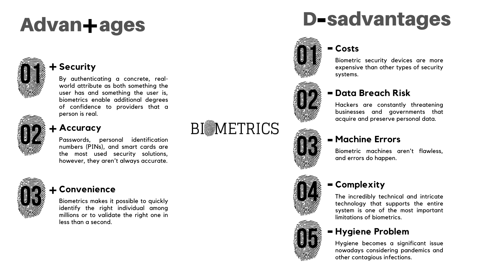 Advantages and  Disadvantages of  Biometrics