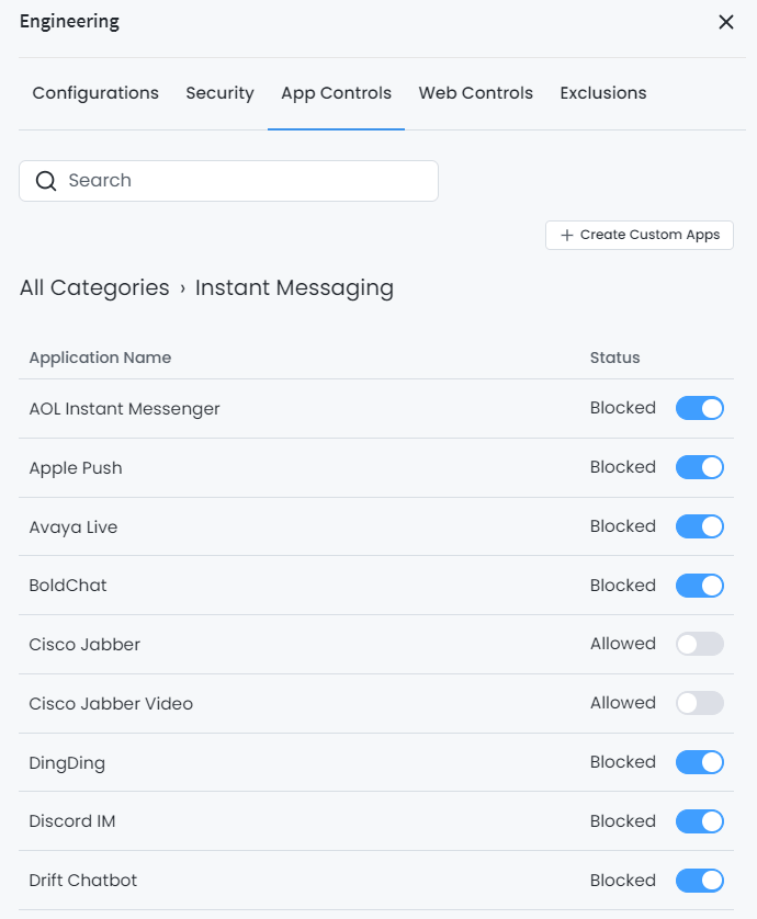 Blocking an Application Blocking Individual Application