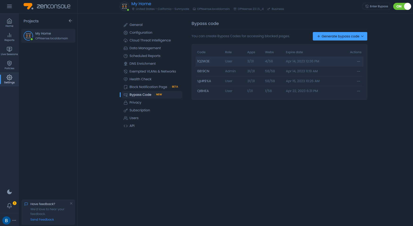 Bypass Code Management