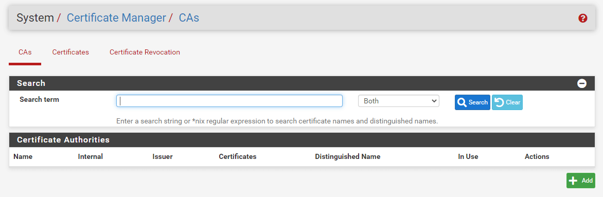 Managing Certificate Authorities on pfSense
