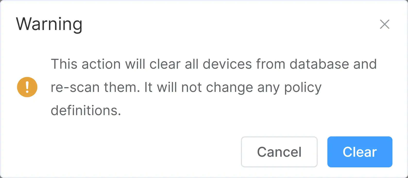 Confirmation for Deleting Devices Database