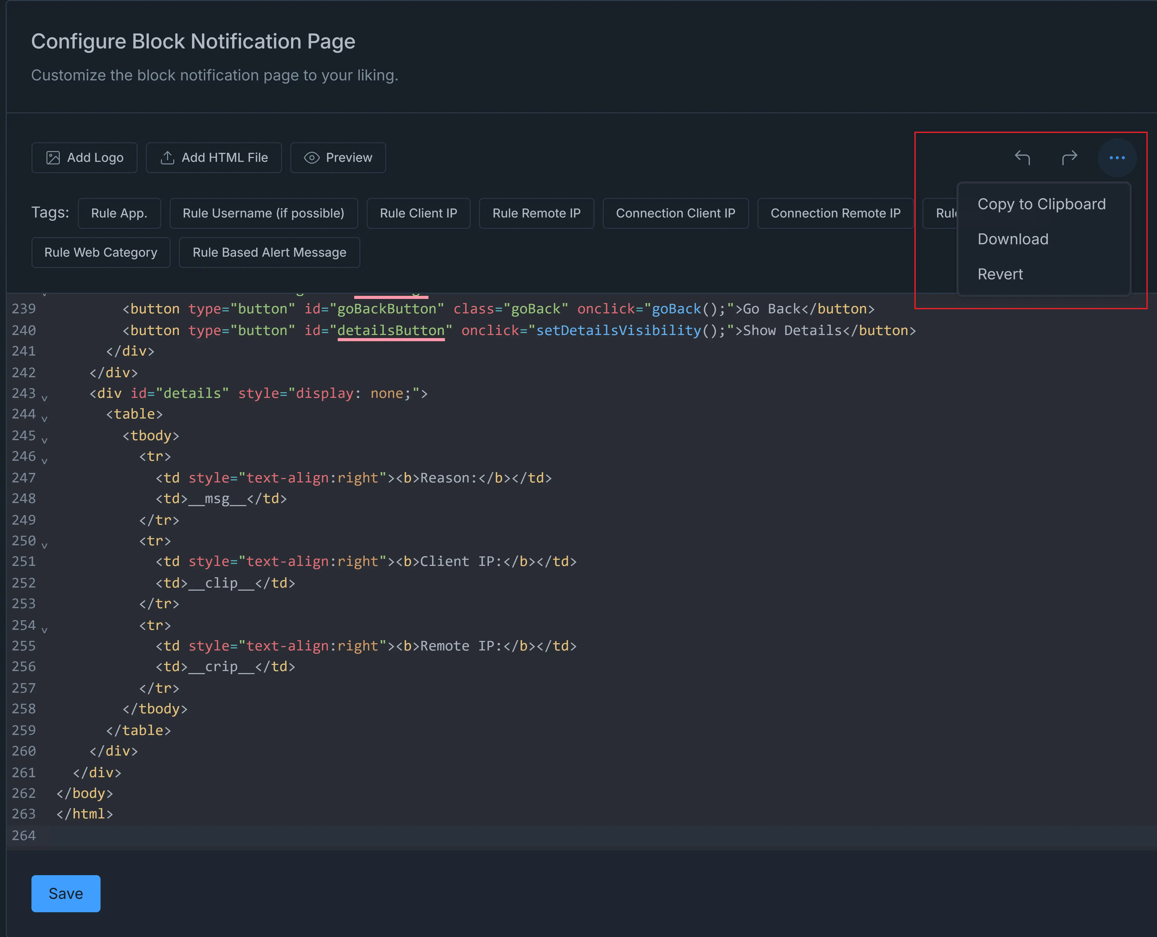 Zenconsole - Copy or Download Block Notification Page Template