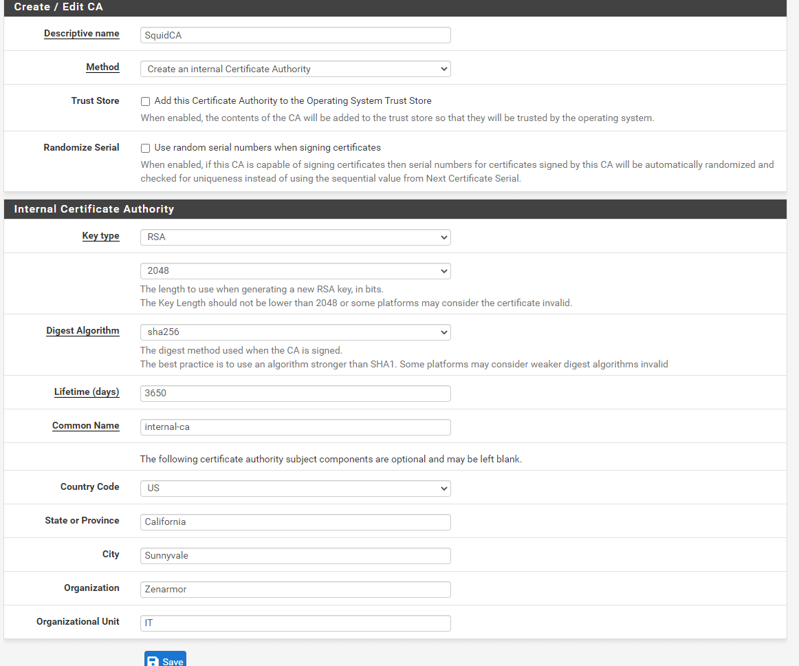 Adding new CA certificate on pfSense