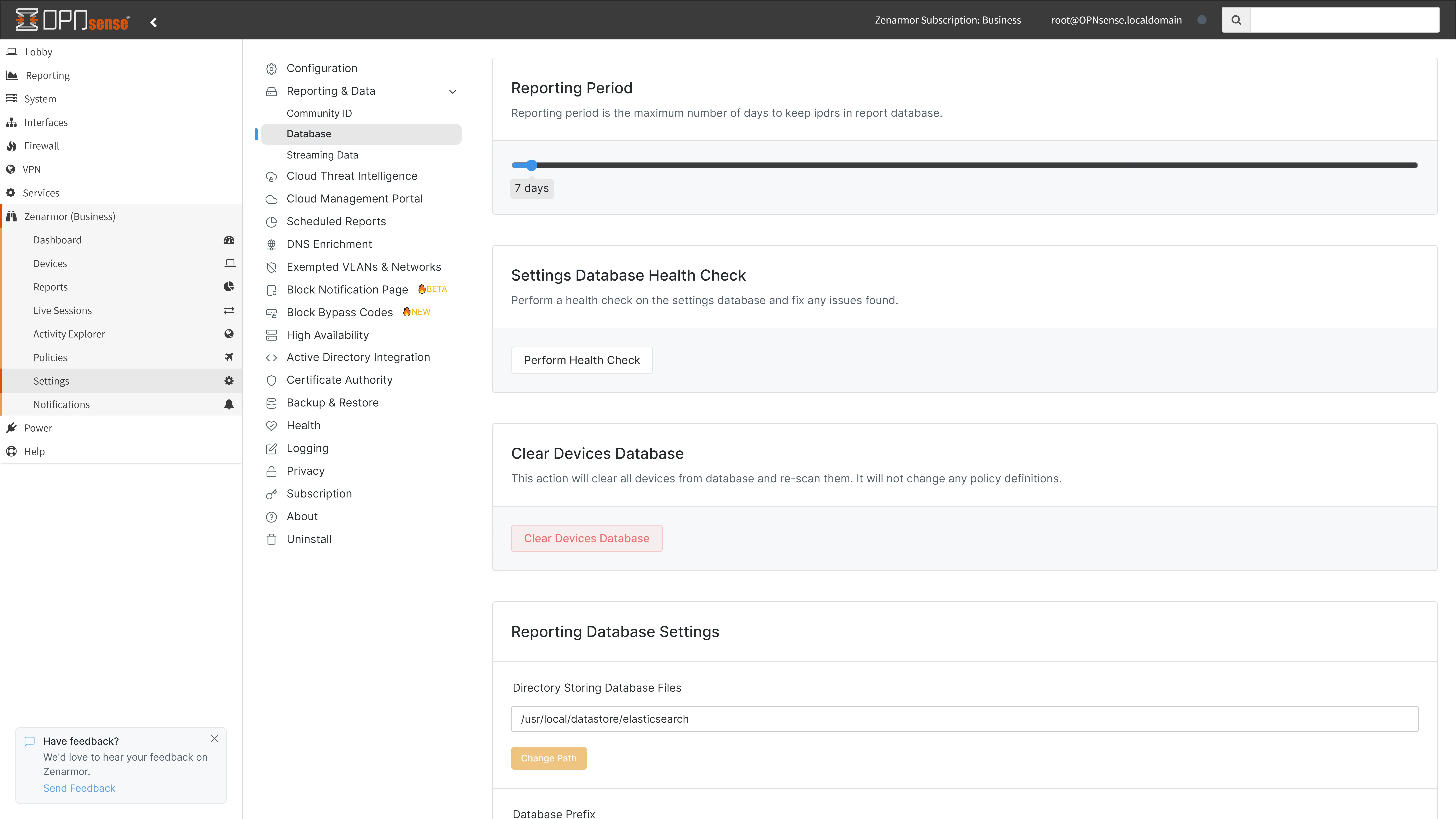 Setting maximum number of days to store reporting data