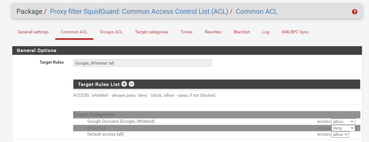 Defining Common ACL to Block Extensions