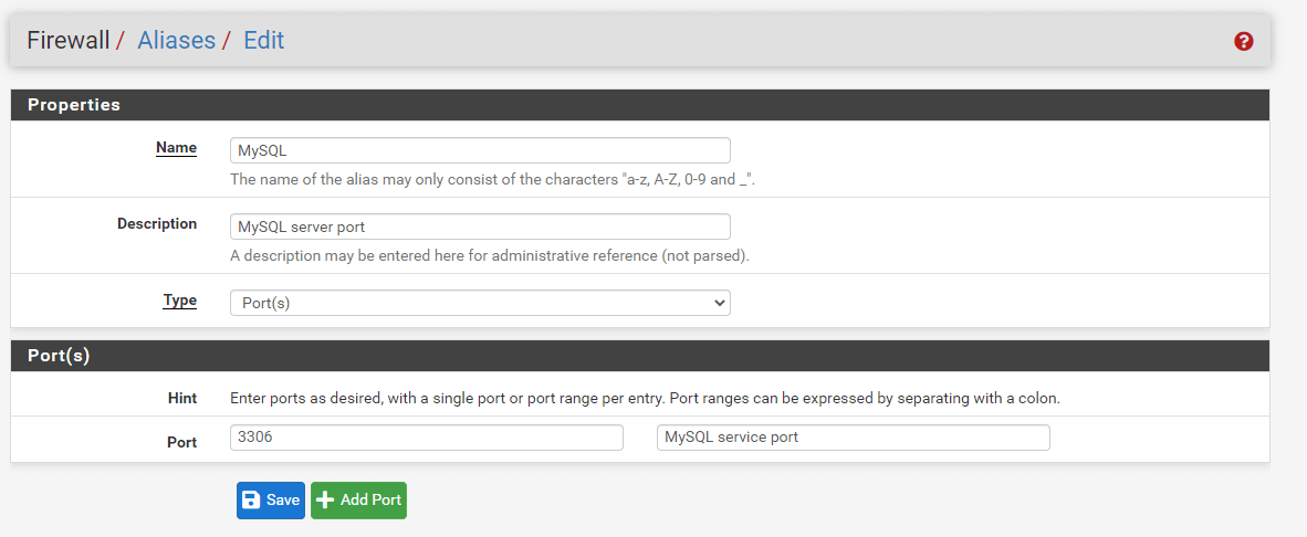 Defining an alias for MySQL default service port(3306/TCP)