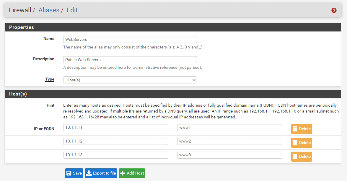Defining a alias for Web Servers on DMZ network