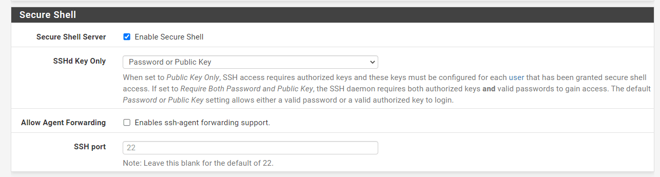 Disabling Secure Shell on pfSense