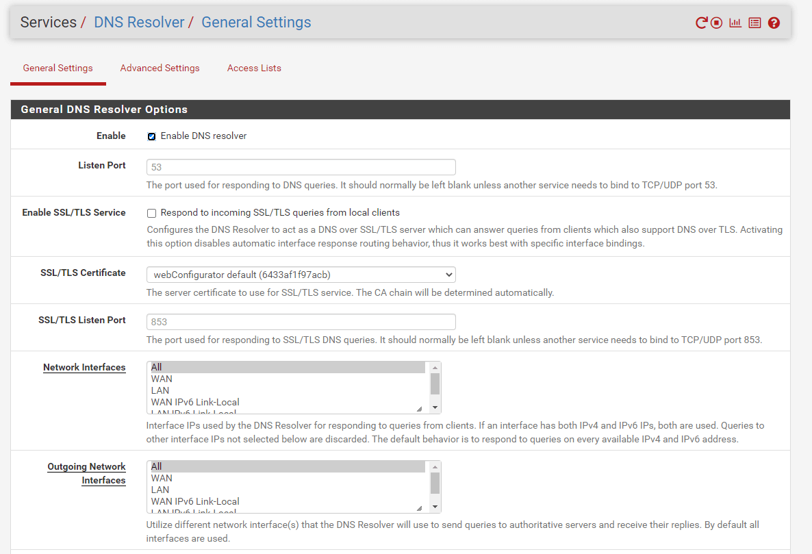 DNS Resolver General Settings on pfSense