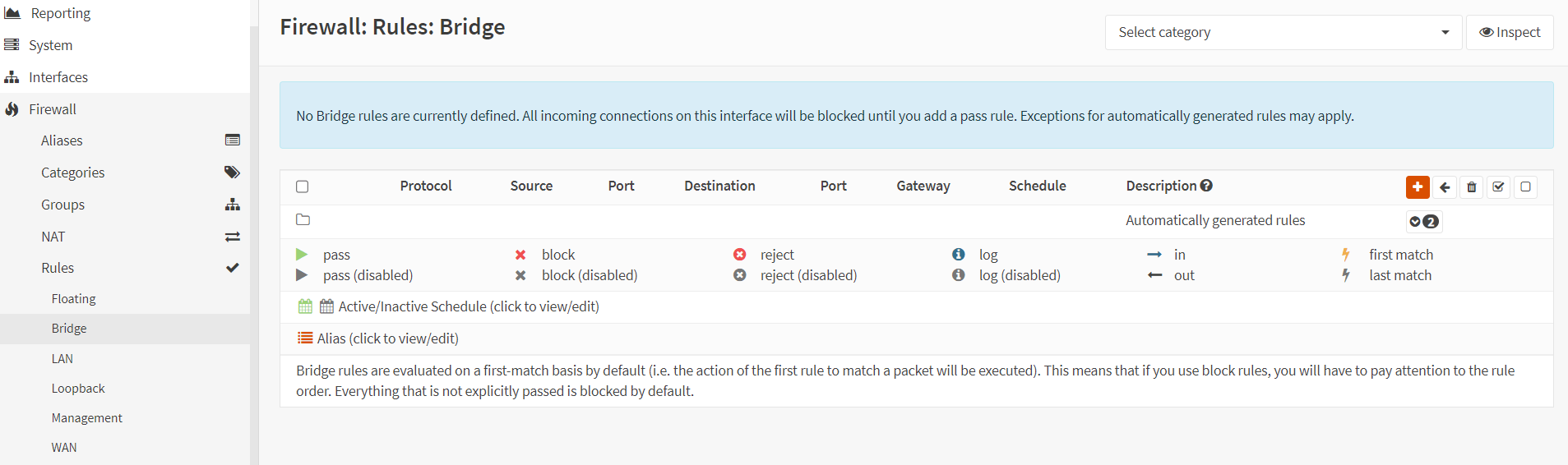 Adding Firewall Rule on Bridge interface