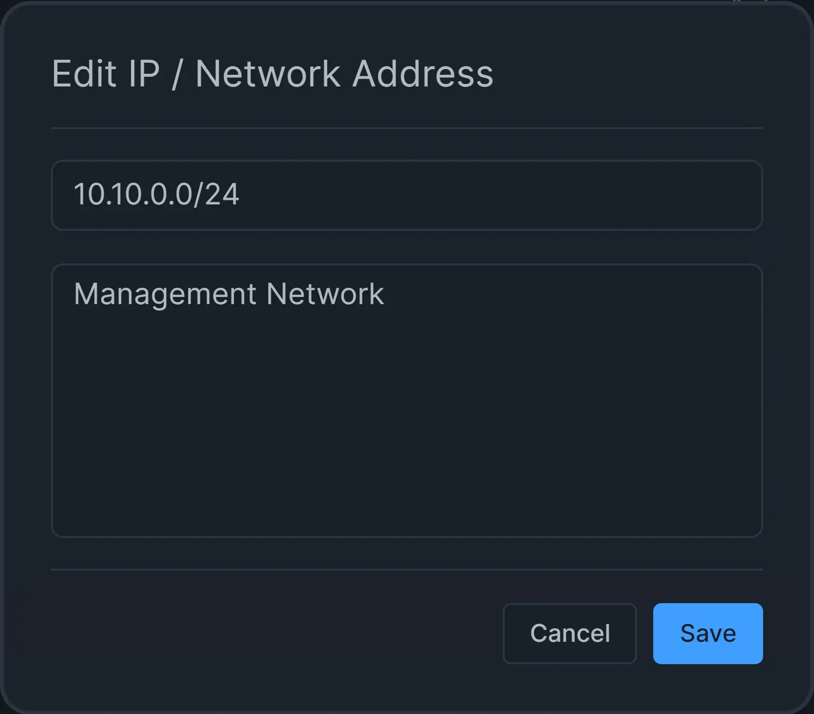 Editing IP/Network Address on Policy Configuration