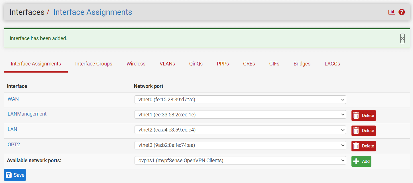 Editing newly added OPT2 interface