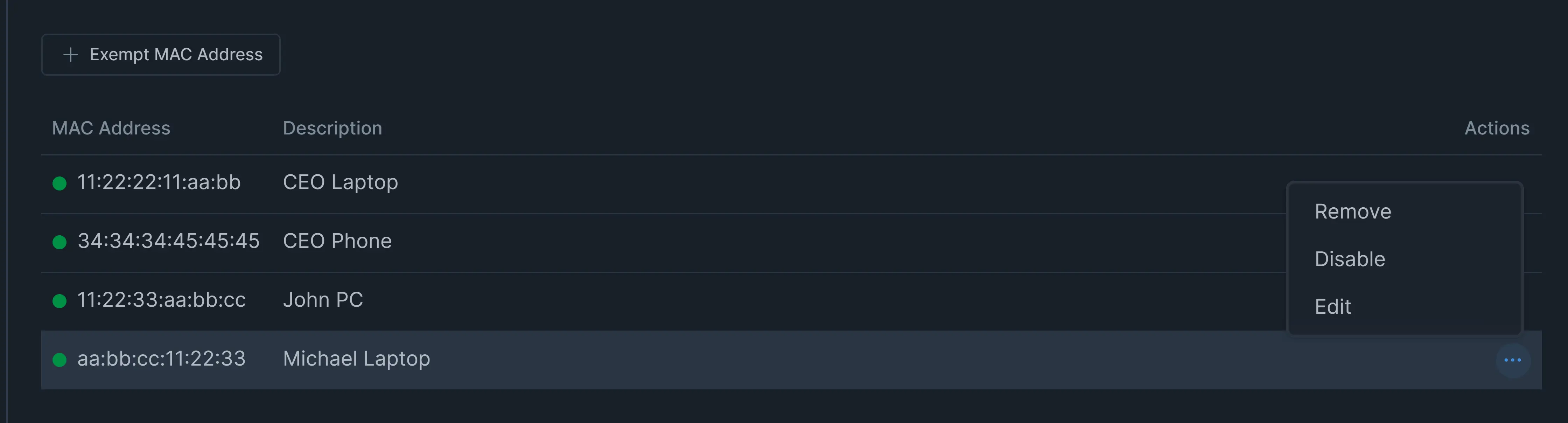 Removing/Editing/Disabling Exempted MAC address on Zenconsole