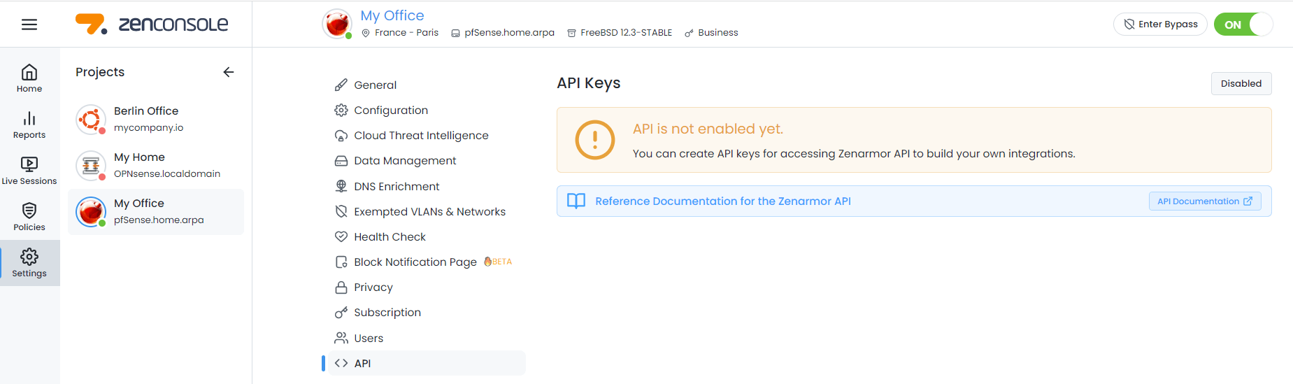 Enable API on Zenconsole