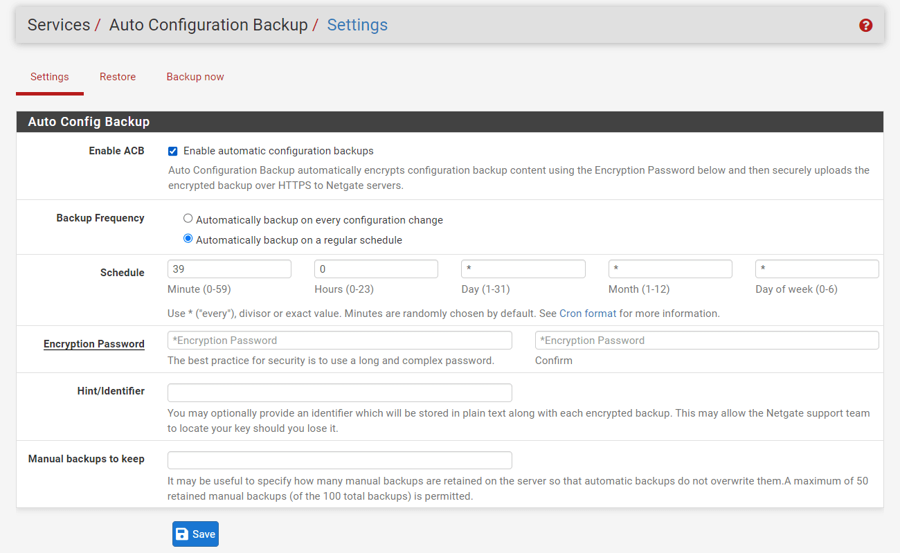 Configuring Auto Config Backup on pfSense