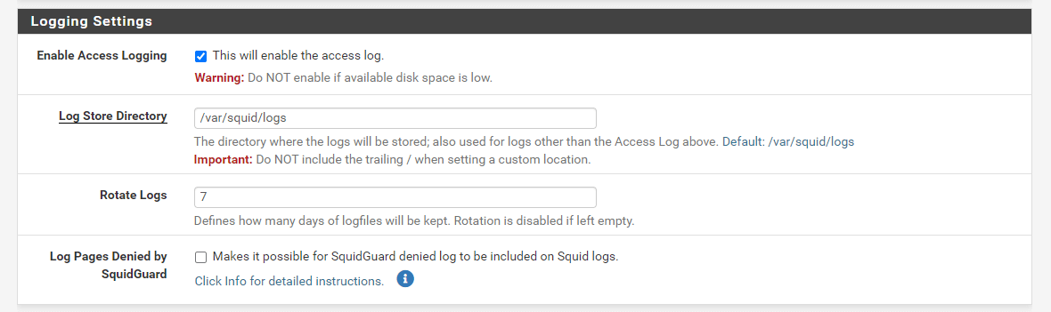Enable Logging for Squid Proxy Service