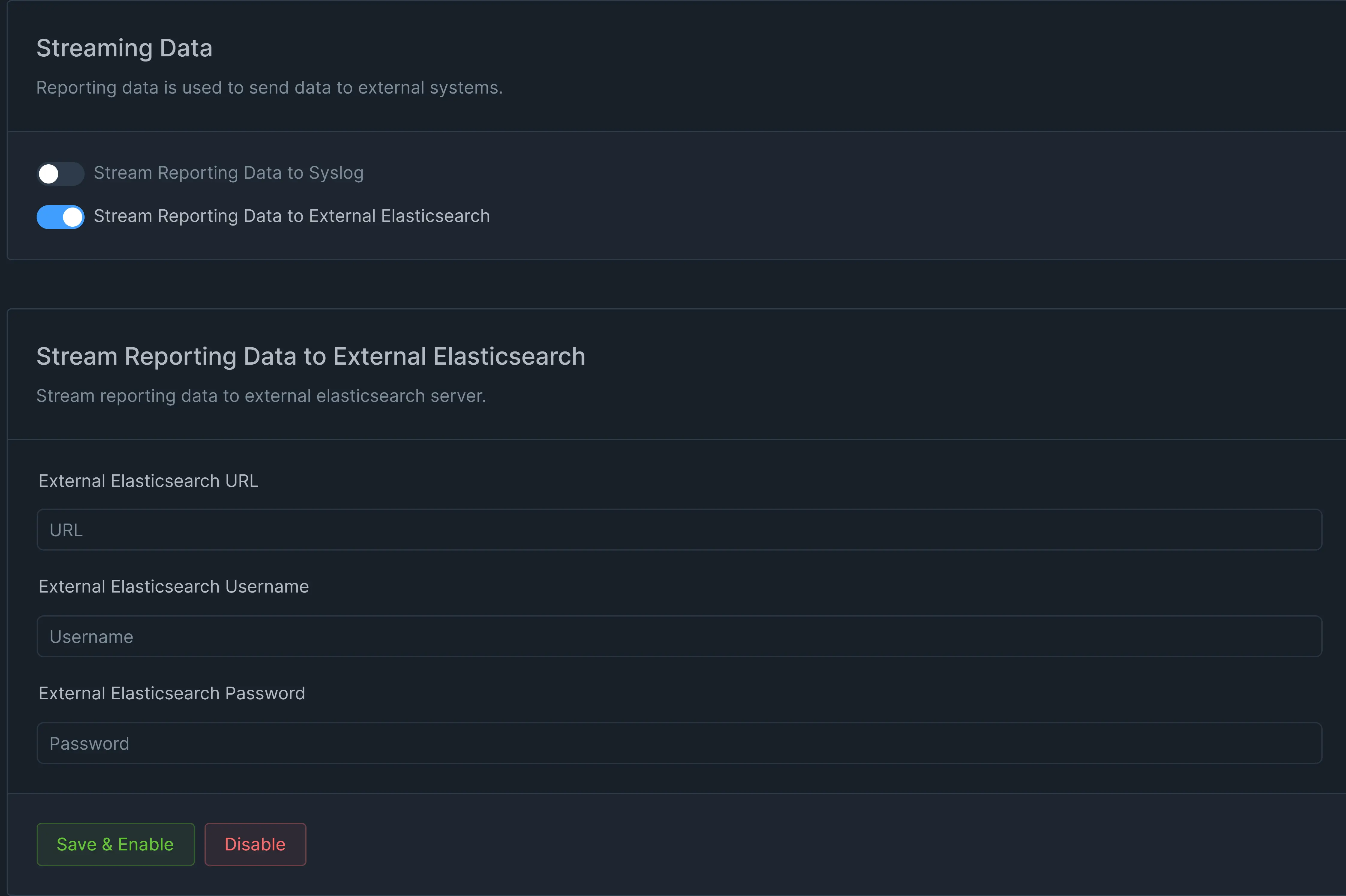 Enabling Stream Data to External Elasticsearch