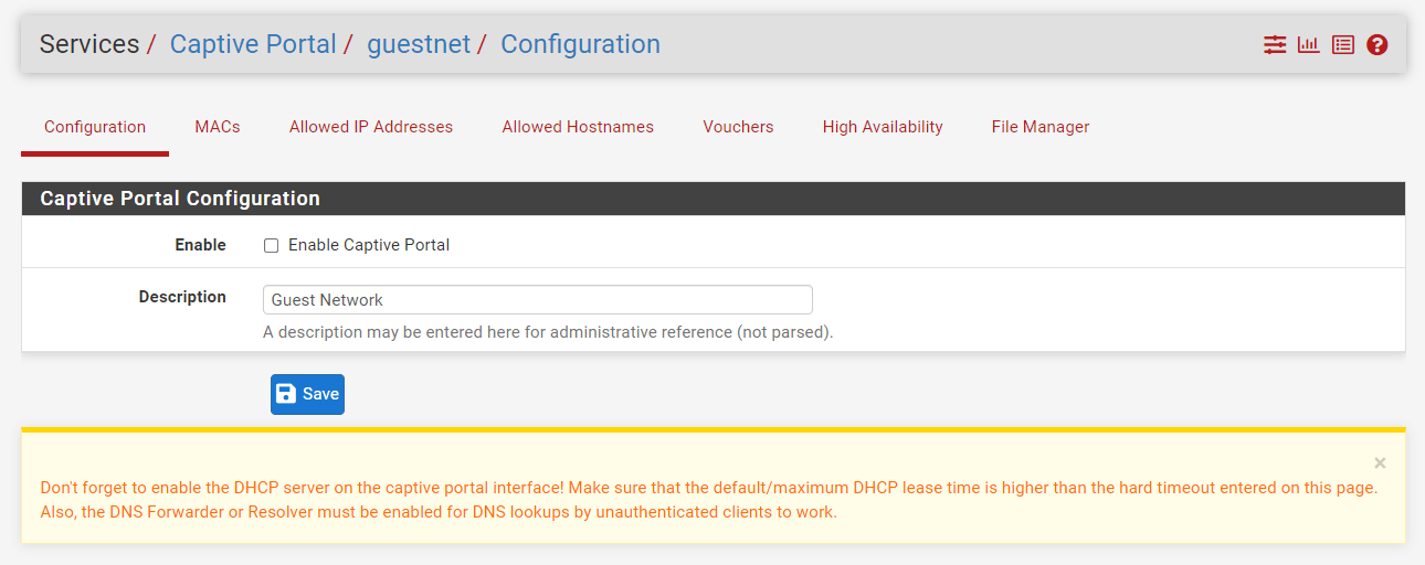 Enabling Captive Portal Zone on pfSense