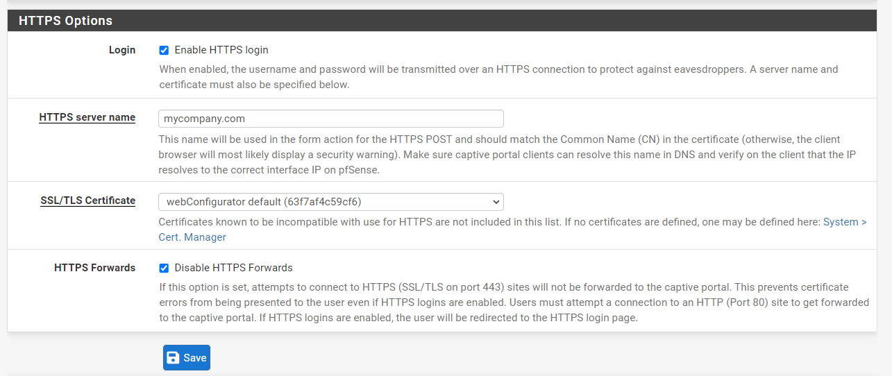 Enabling HTTPS logins for Captive Portal Page on pfSense Firewall