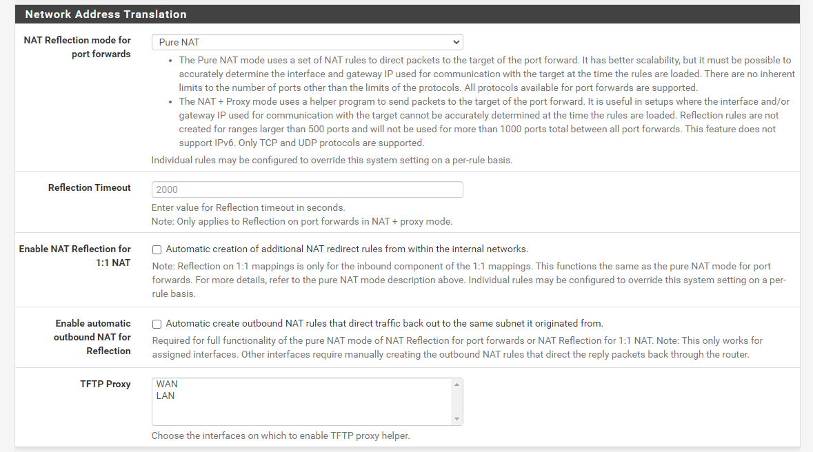 Enabling Reflection for port forwards