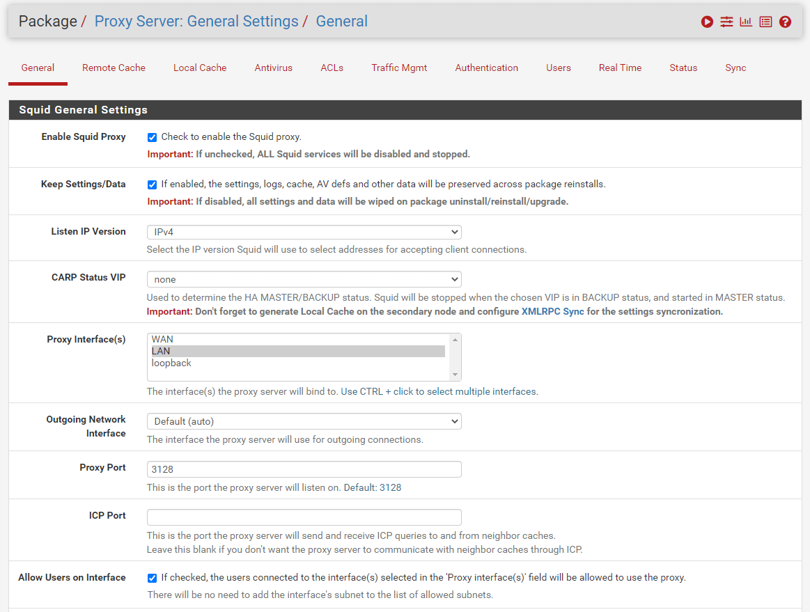 Enabling Proxy on pfSense