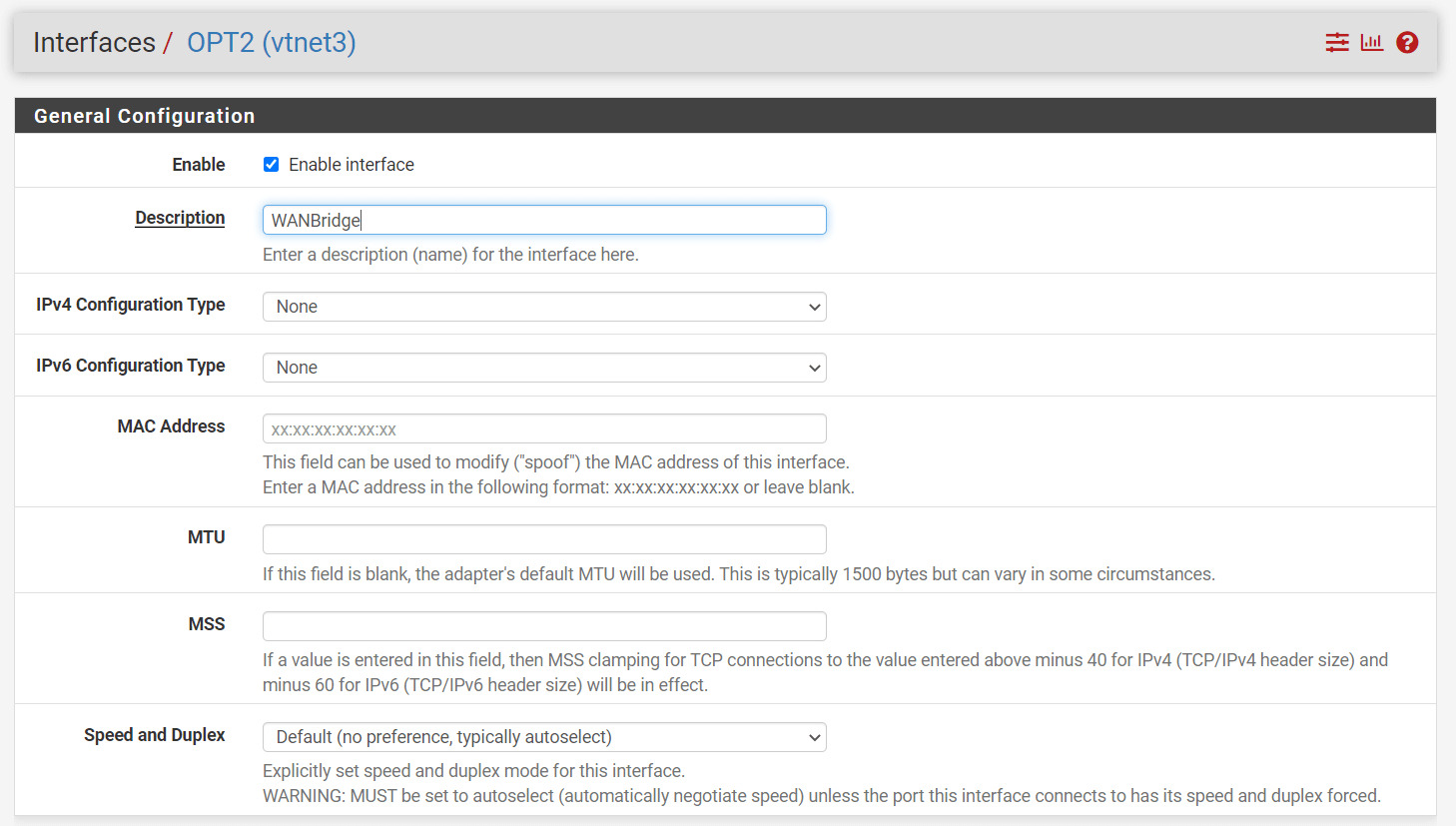 Enabling WANBridge interface