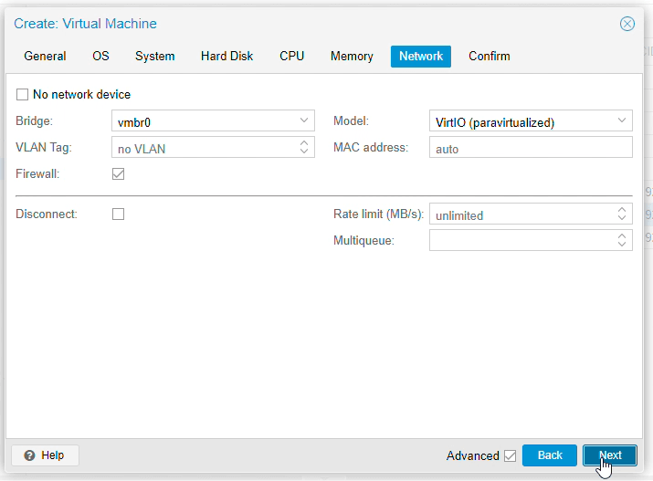 Network configuration for IPFire firewall on Proxmox