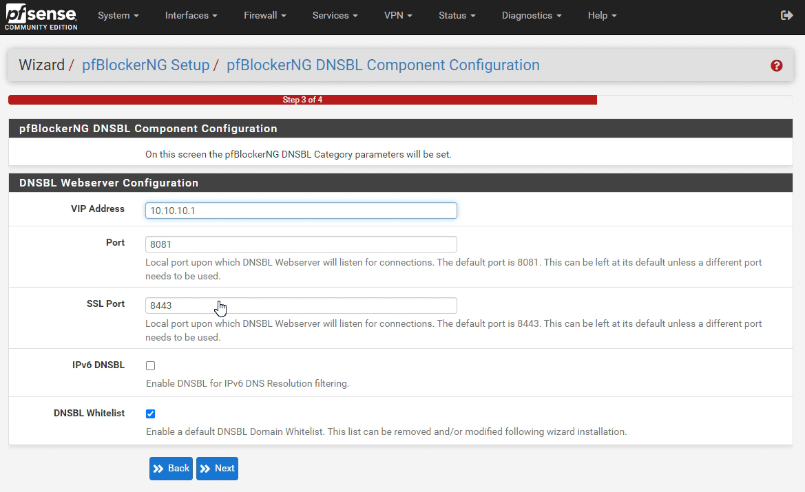 pfBlockerNG DNSBL Component Configuration