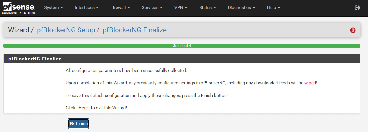 pfBlockerNG initial configuration finalize