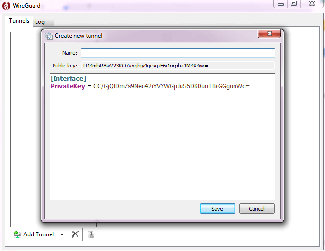 Creating new WireGuard tunnel on Windows client