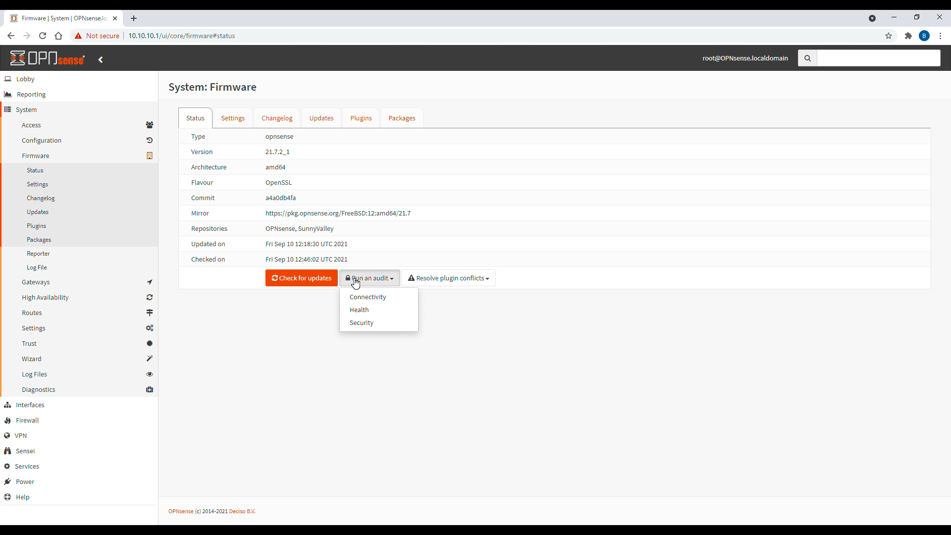 Running Audit on OPNsense