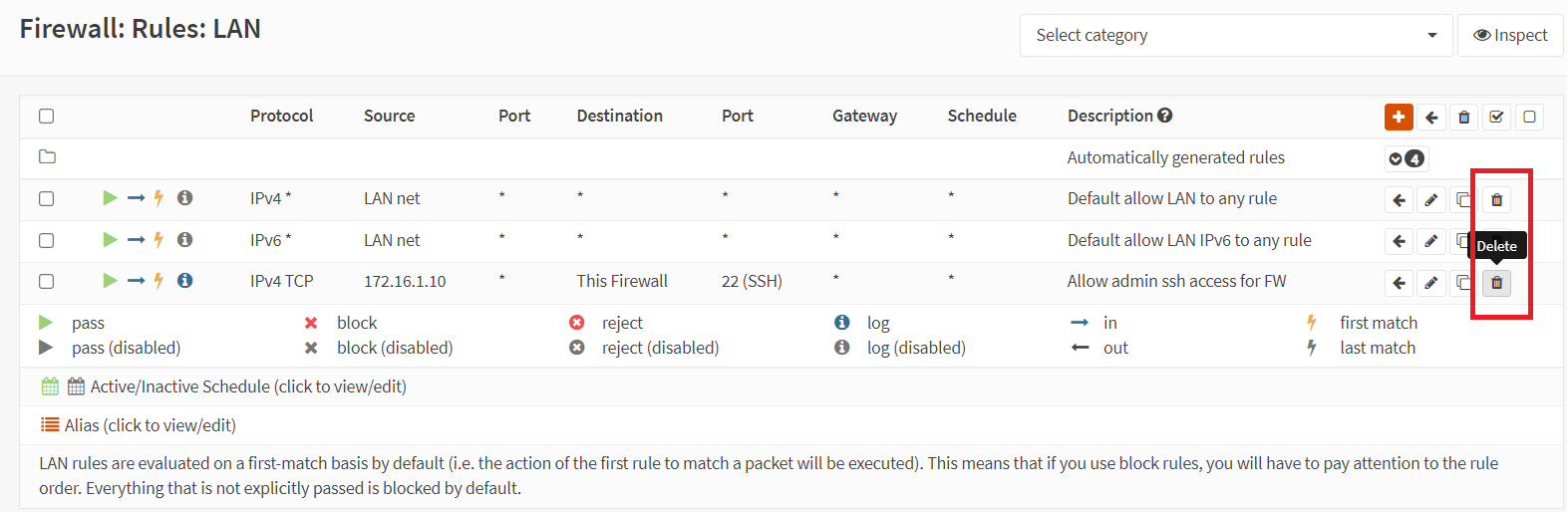 Deleting a specific firewall rule