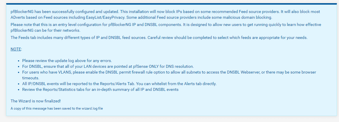 pfBlockerNG installation is complete