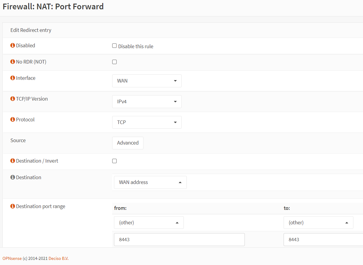 Port forwarding rule configuration for HTTP(8443) in OPNsense-1