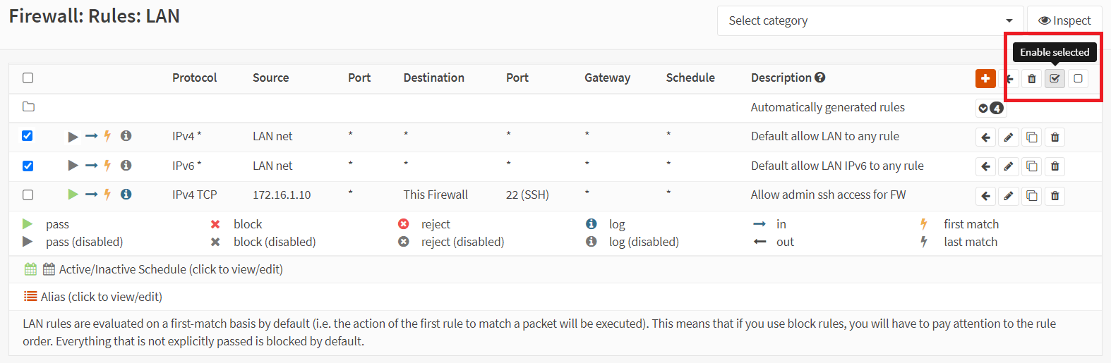 Enabling multiple firewall rules