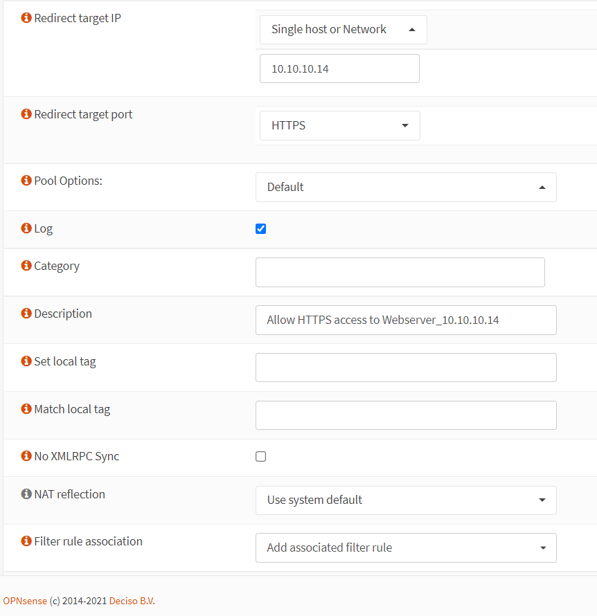 Port forwarding rule configuration for HTTP(8443) in OPNsense-2