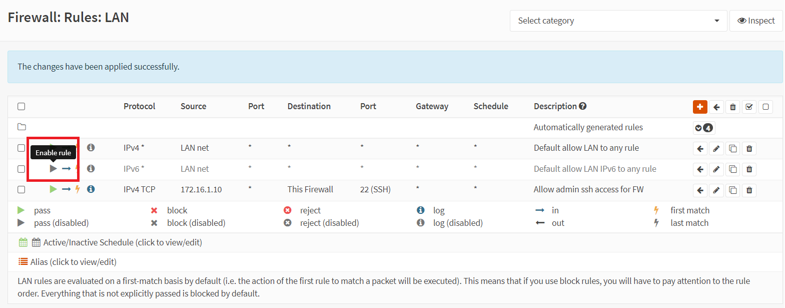 Enabling a specific firewall rule