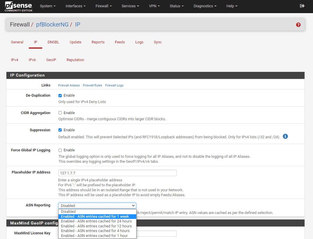 IP Configuration pane of pfBlockerNG