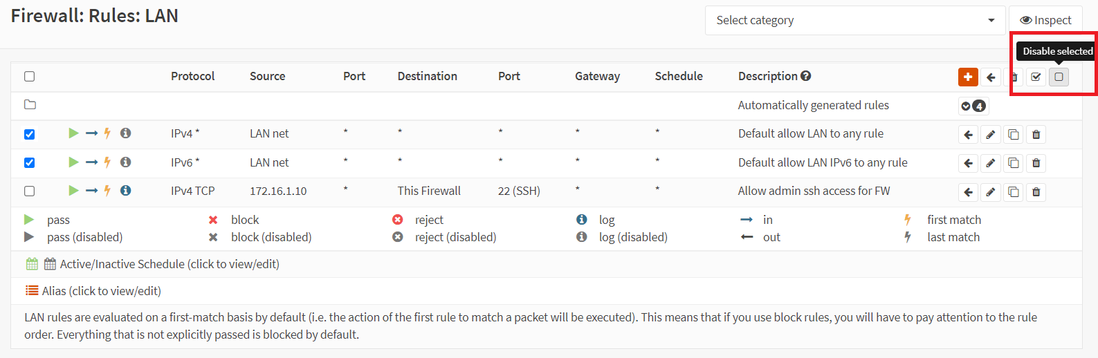  Disabling multiple firewall rules